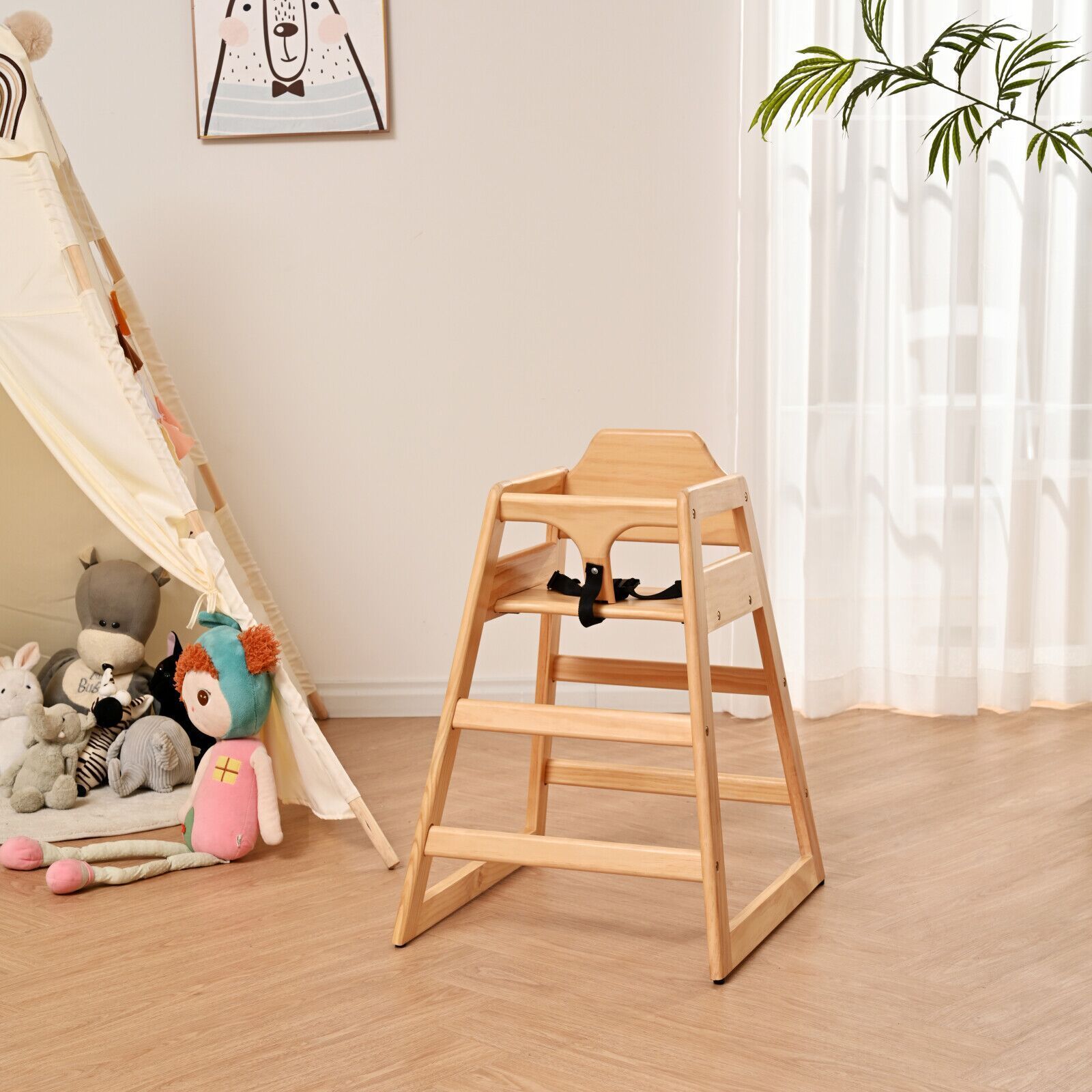 Wooden Double Solid Wood Feeding Baby Chair - Natural Finish