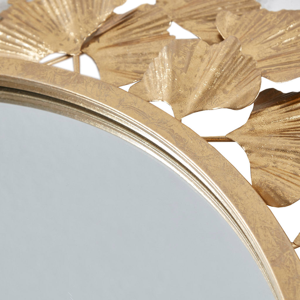 Gold Gingko Leaf Round Wall Mirror 30.5"