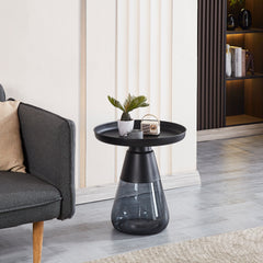 Smoke Glass Base with Black Painting Top Side Table