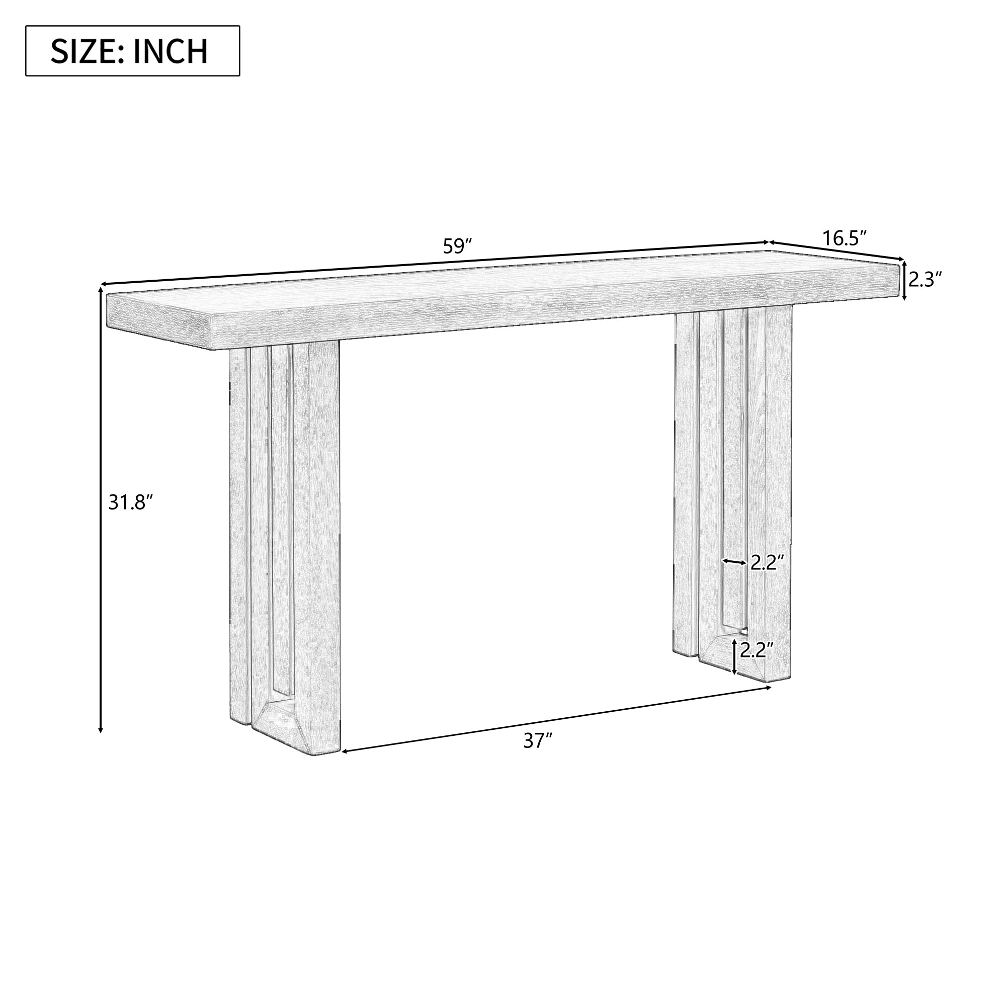 Uniquely Designed Oak Veneer Console Table with Distinctive Side Shapes - Black