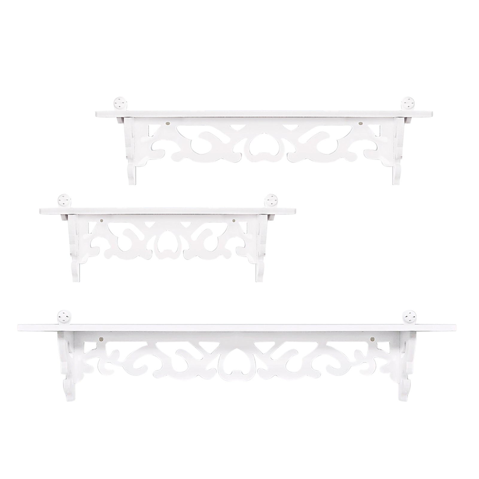 Set of 3 Shabby Floating Wall Shelves Bookshelf Display Wall Shelf Storage Rack - White