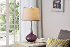 30" Tall Glass Table Lamp "Mulberry" with Purple finish, Fabric Shade