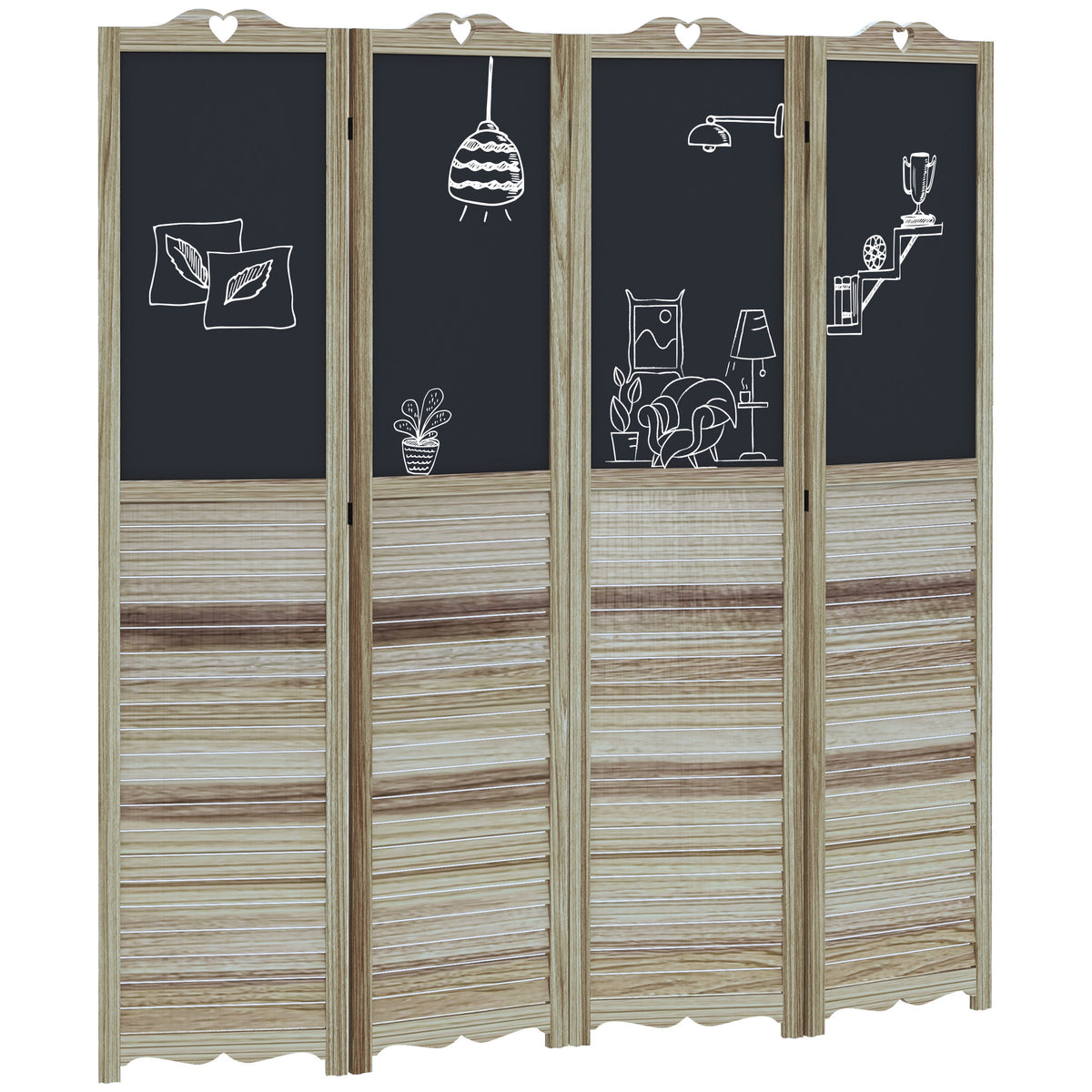 4-Panel Folding Room Divider with Blackboard, 5.5 Ft Tall Freestanding Privacy - White Wood