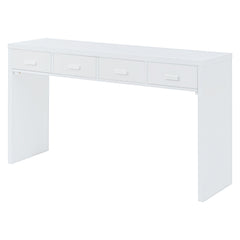 Modern Minimalist Console Table with Open Tabletop and Four Drawers with Metal Handles - White