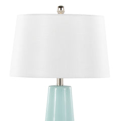 22" Contemporary Table Lamp with Tiffany Blue & Silver Ceramic Body and White Shade