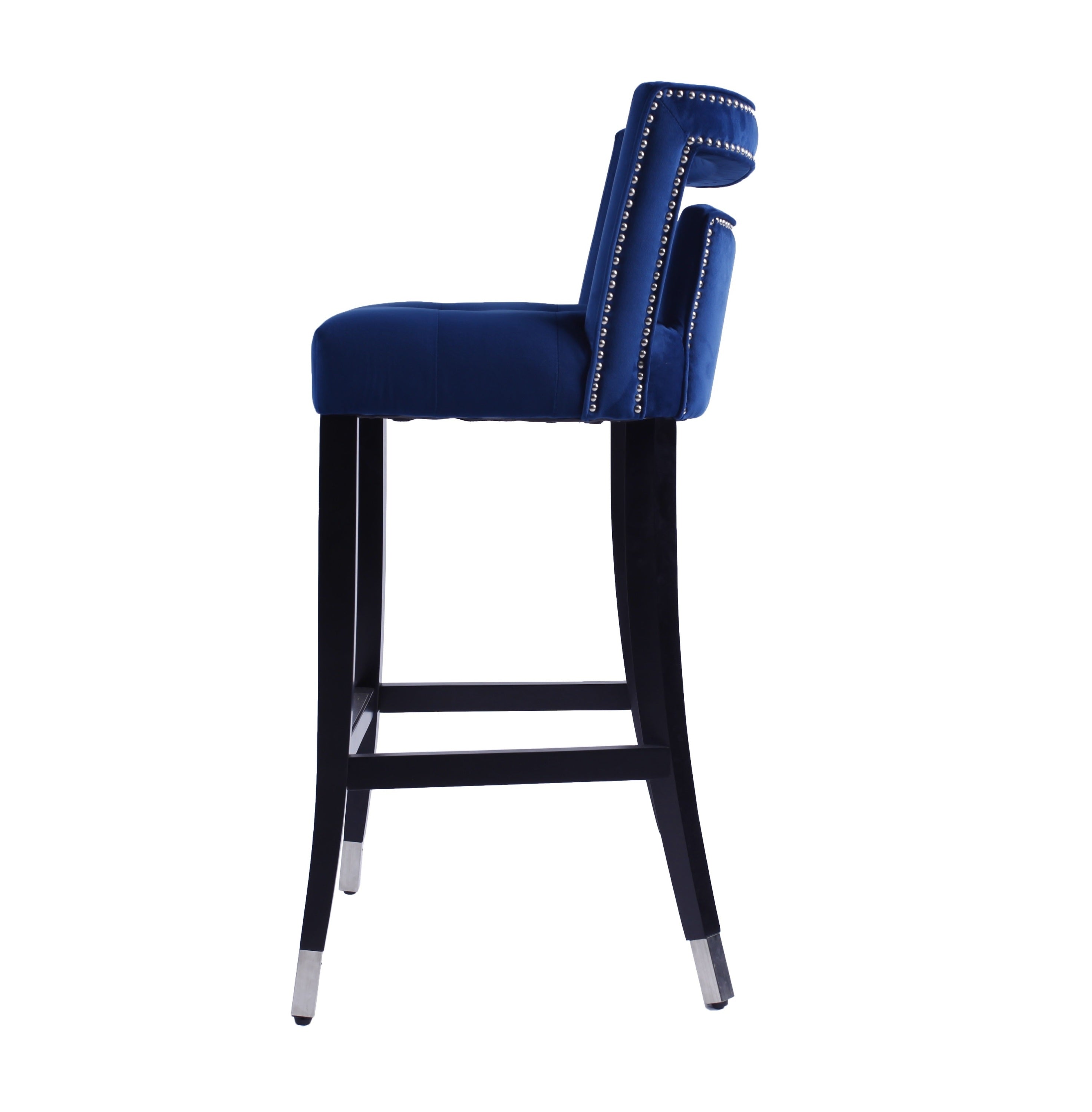 Suede Velvet Barstool with nailheads Living Room Chair 2 pcs Set - 30 inch Seater height - Navy