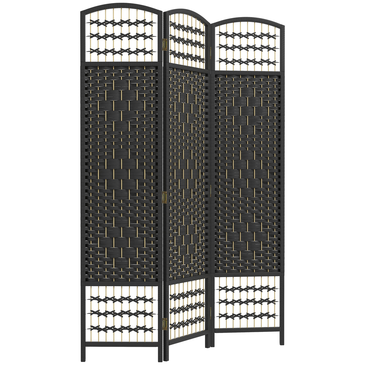 3 Panel Room Divider, Folding Privacy Screen, 5.6' Room Separator, Wave Fiber Freestanding Partition Wall Divider, Black