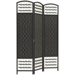 3 Panel Room Divider, Folding Privacy Screen, 5.6' Room Separator, Wave Fiber Freestanding Partition Wall Divider, Black