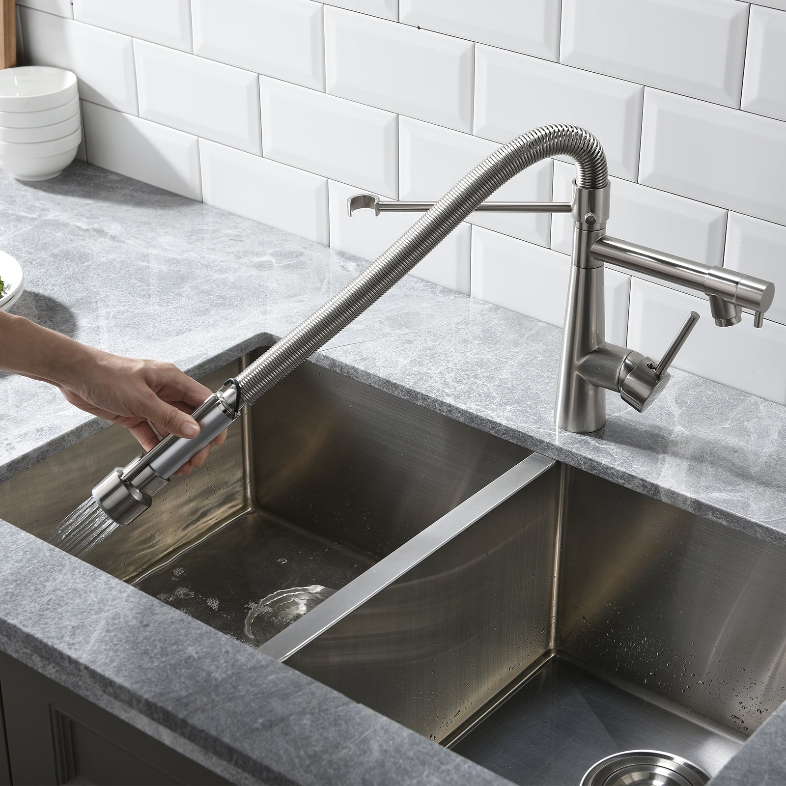 Kitchen Faucet with Pull Down Sprayer Brushed Nickel Stainless Steel