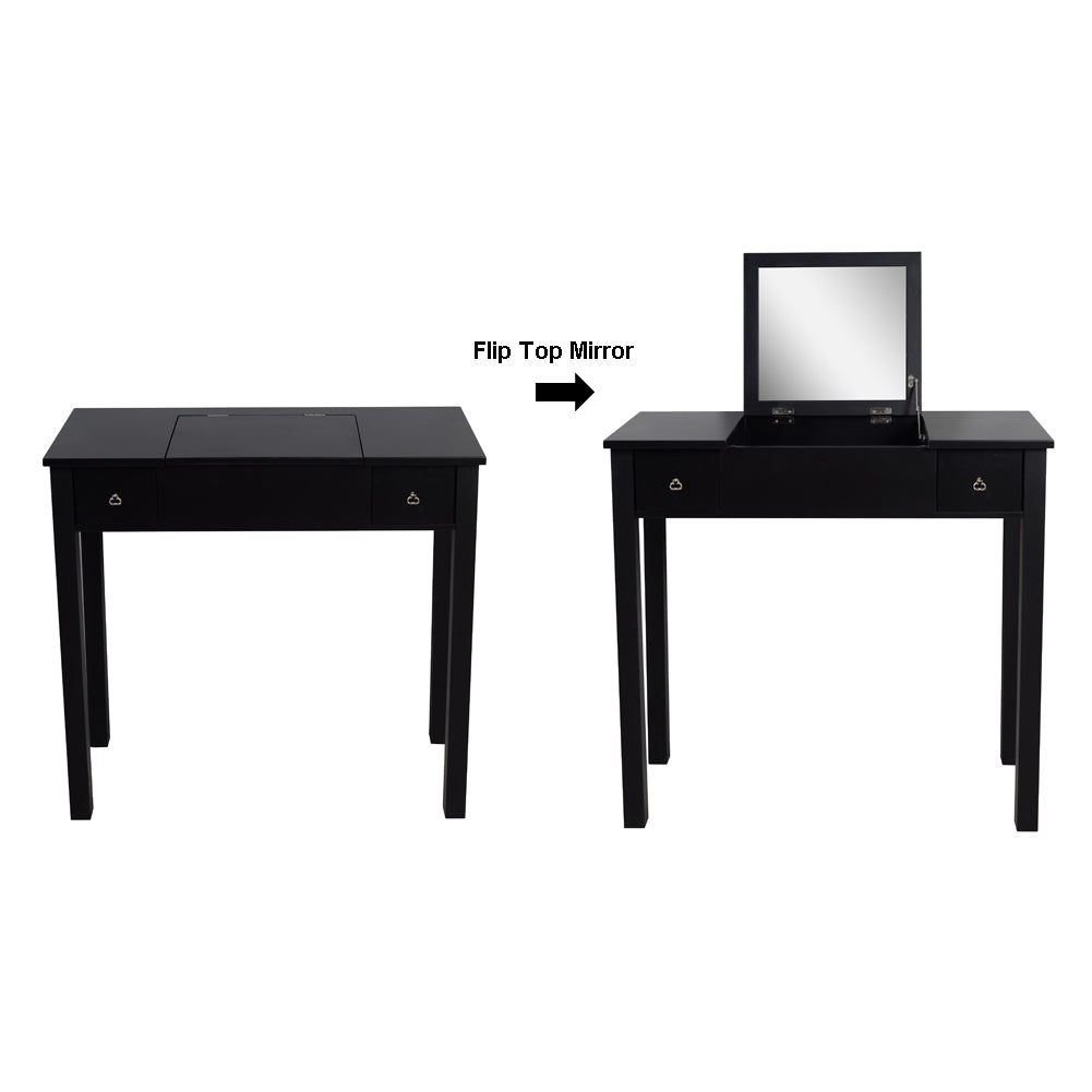 Accent Vanity Table with Flip-Top Mirror and 2 Drawers, Jewelry Storage for Women Dressing,Black Finish