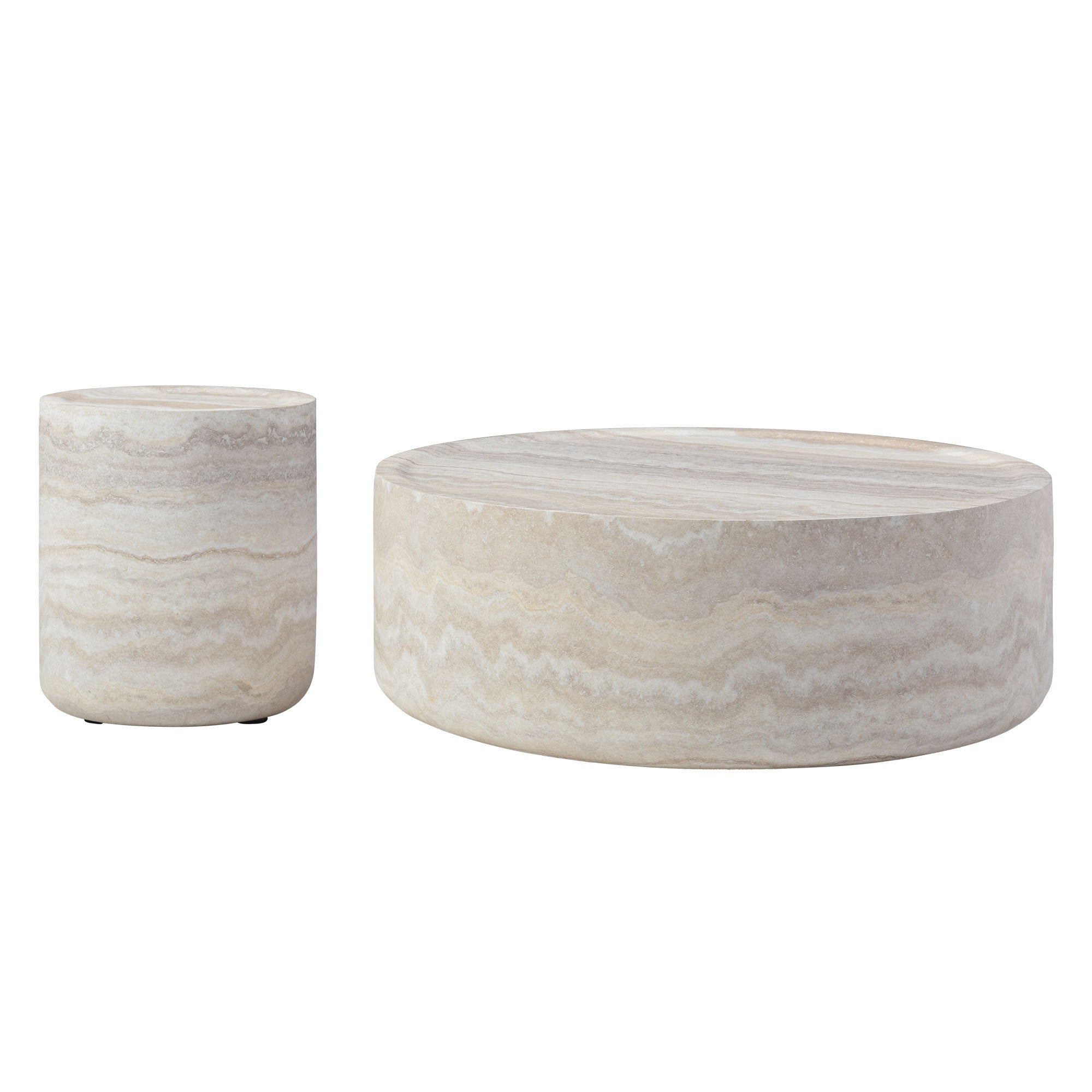 Modern Set of 2 Faux Travertine Textured Pattern Coffee Tables - No Need Assembly.