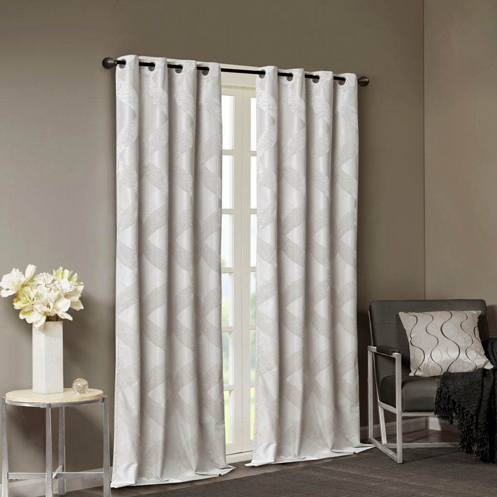 Ogee Knitted Jacquard Total Blackout Curtain Panel - Ivory