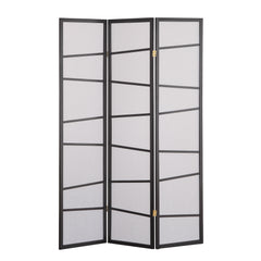 3-Panel Screen Room Divider, Black Wood+Paper