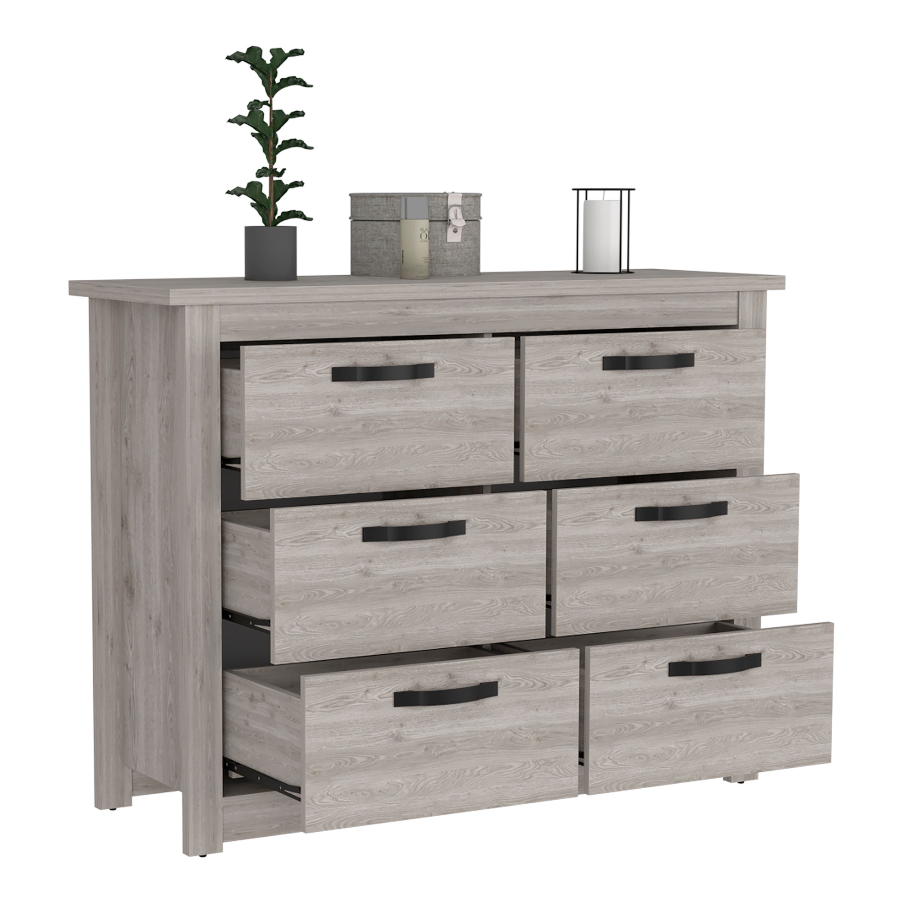 6 Drawer Double Dresser - Light Gray