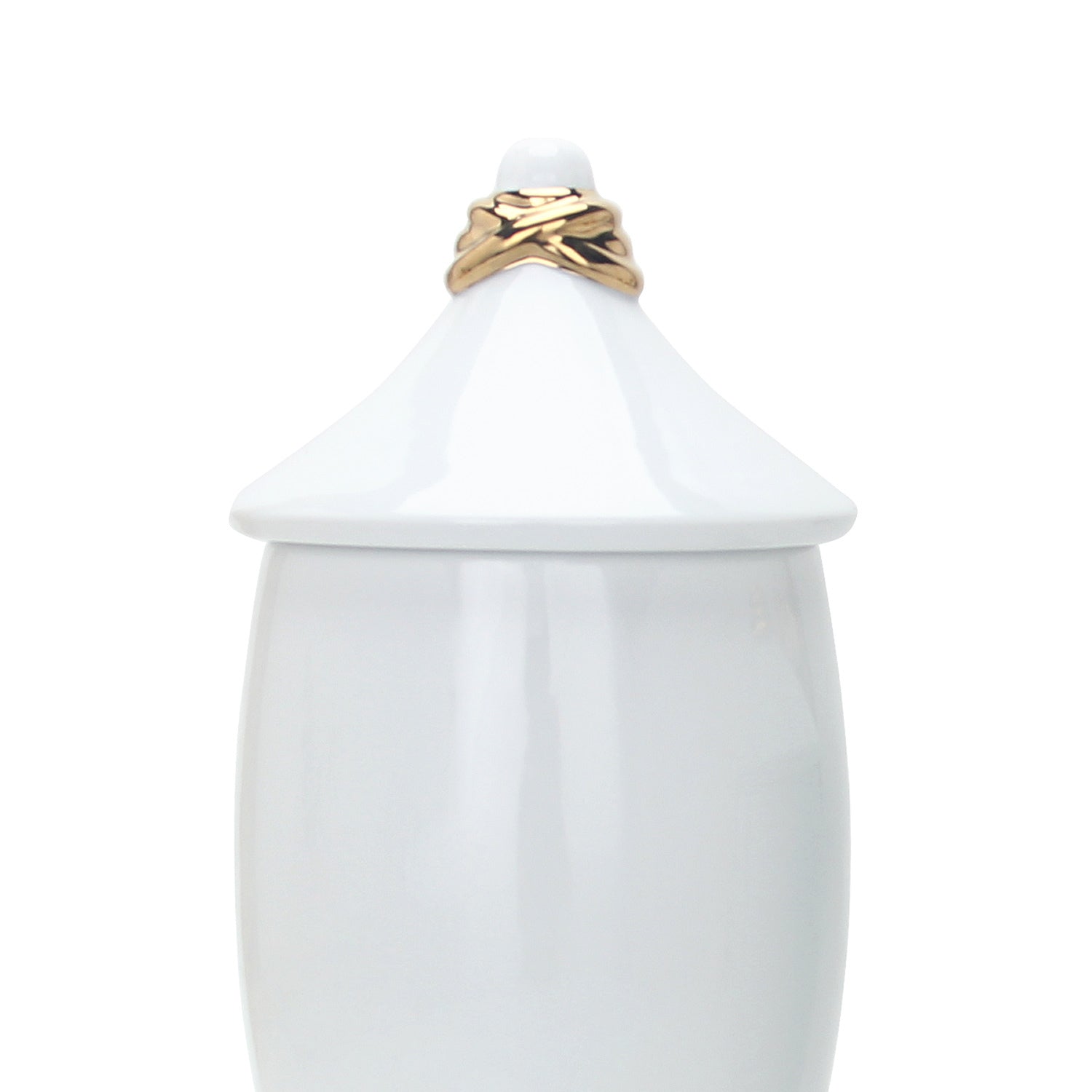 White Ceramic Decorative Jar with Gold Accent and Lid