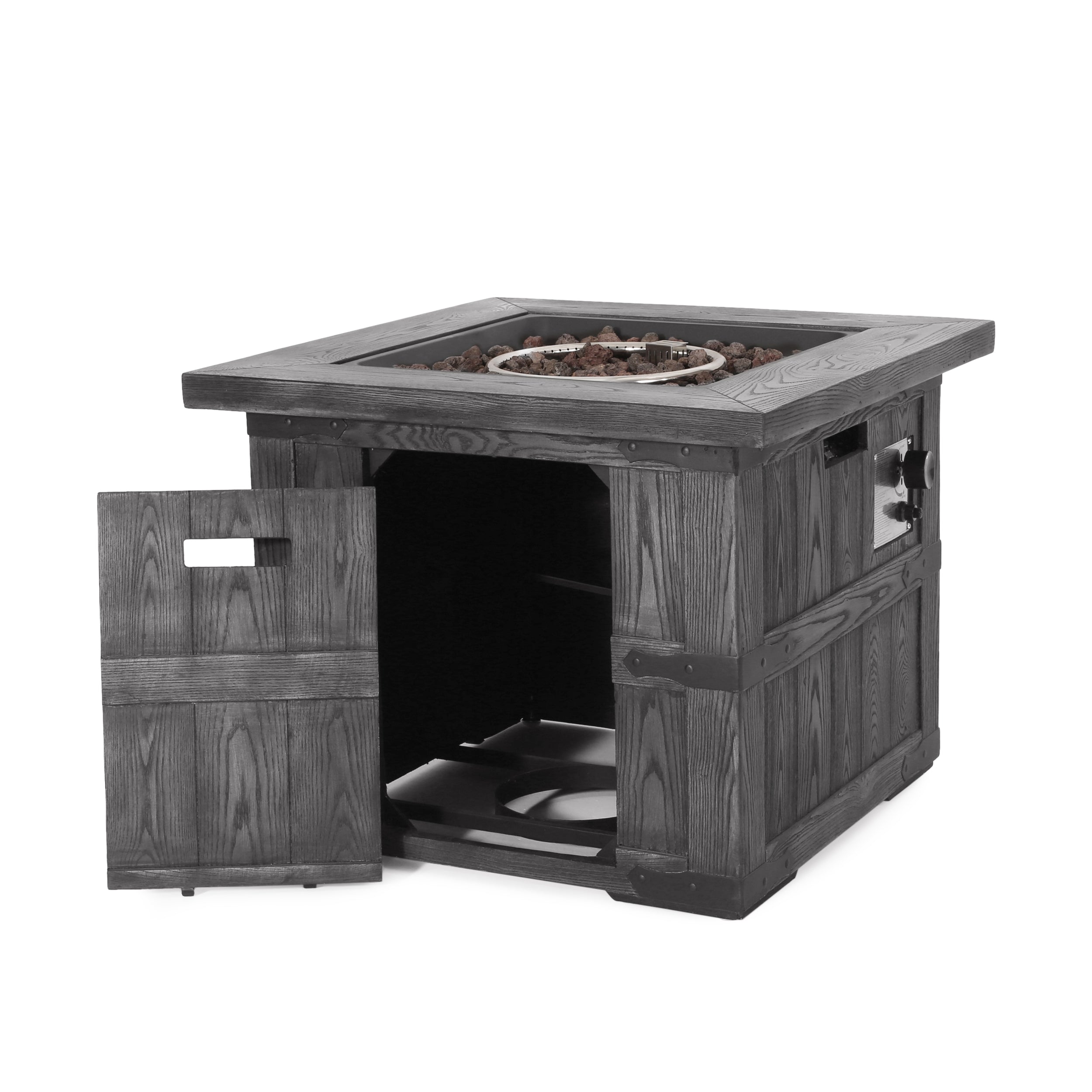 Outdoor Patio 24.5" H x 30" W Square Gas Burning Concrete Fire Pit - 40, 000 BTU, Fire Pit Table with Tank inside, Grey