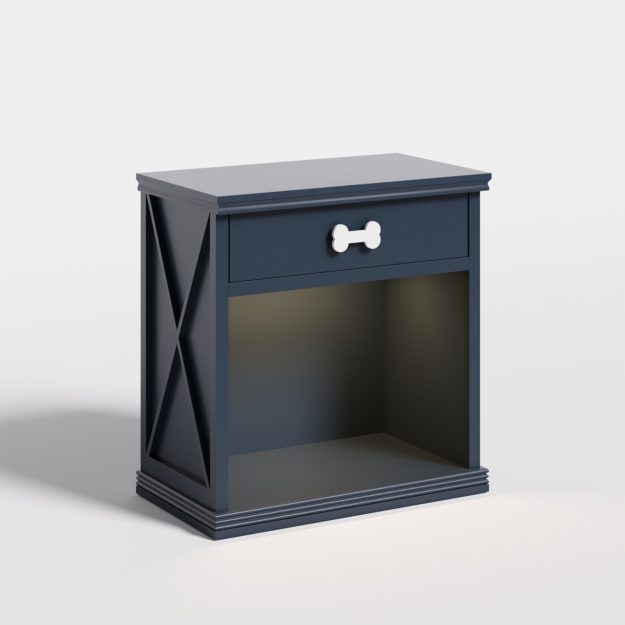 Vintage Small Storage Cabinet with Led Light and Pet Bed, Hidden Cat Litter Box with Drawer and Semi-Open Space - Blue