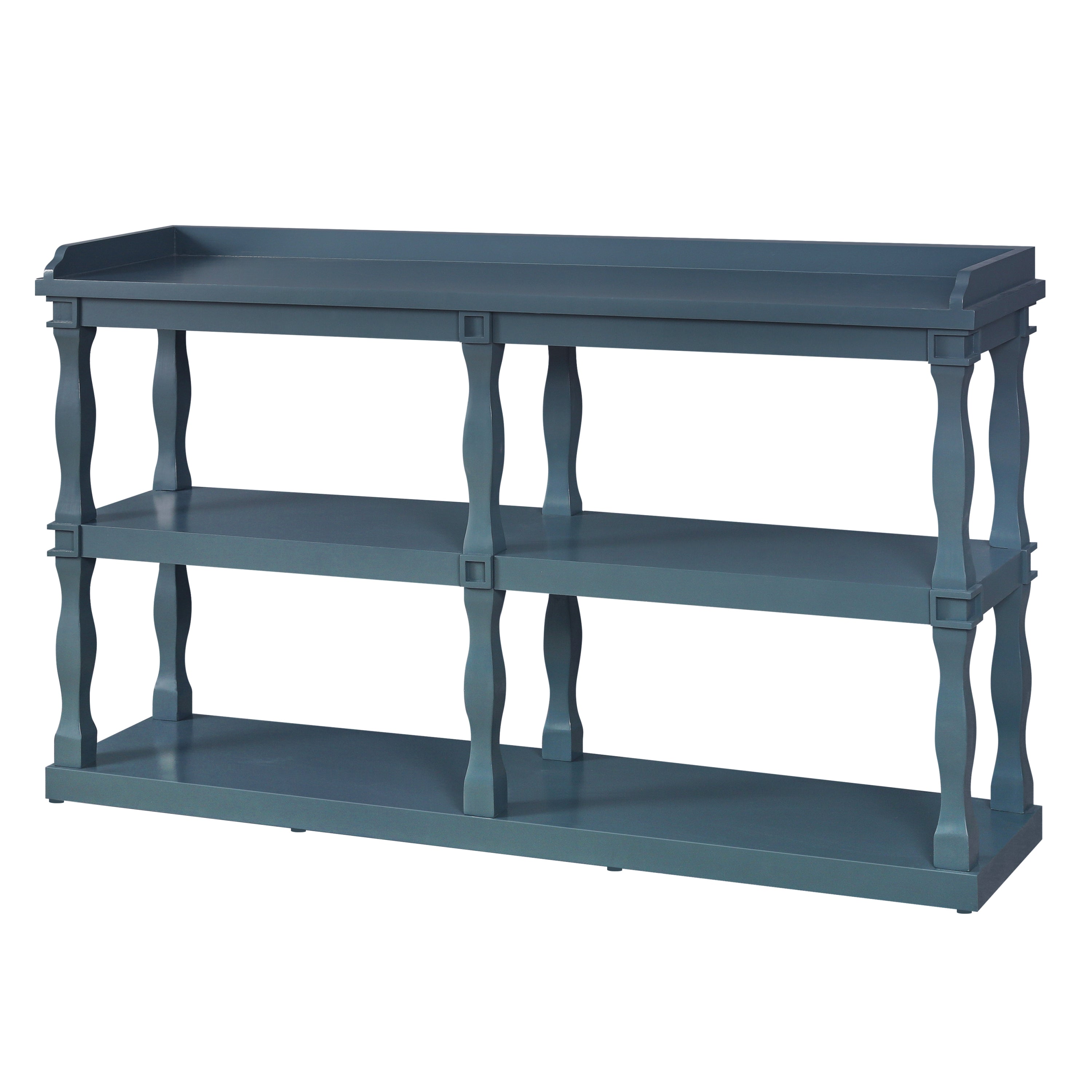 Console Table with 3-Tier Open Storage Spaces And Roman Column Effect Support Legs - Navy Blue