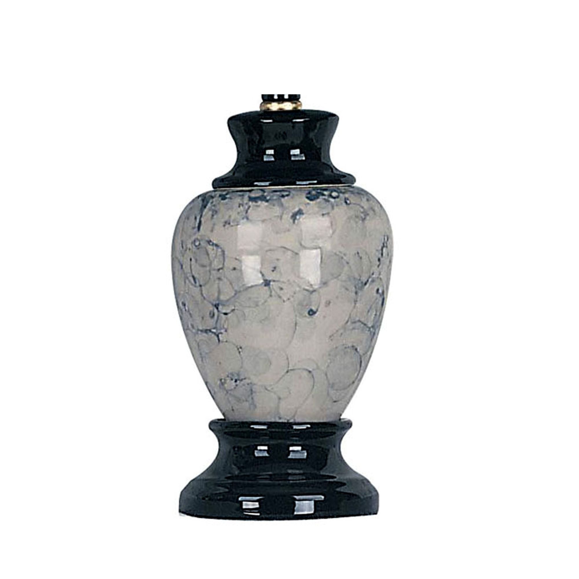 13" Tall Ceramic Table Lamp, Urn-Shaped with Black finish, Linen Shade