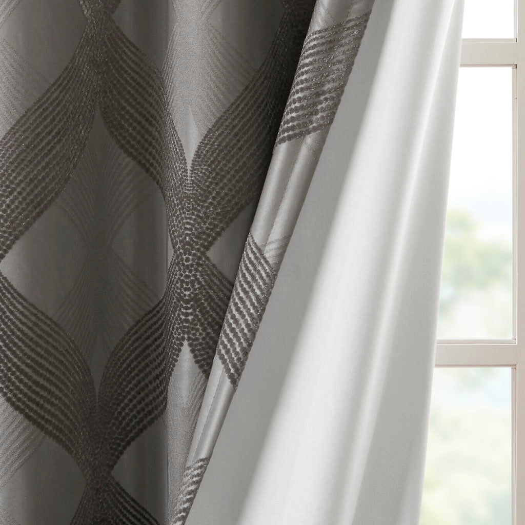 50x108" Ogee Knitted Jacquard Total Blackout Curtain Panel - Charcoal (1 panel only)