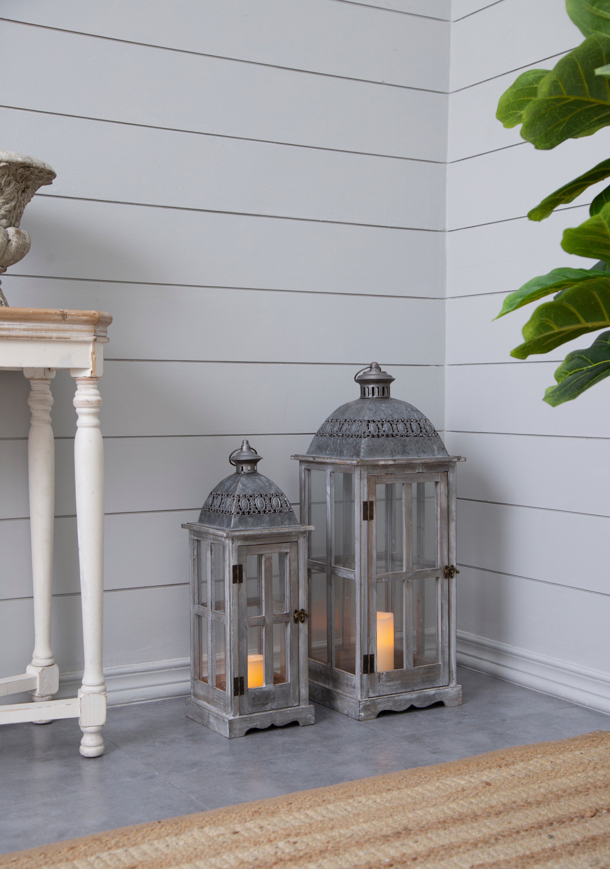 Wooden Candle Lantern Decorative (Set of 2) - Grey