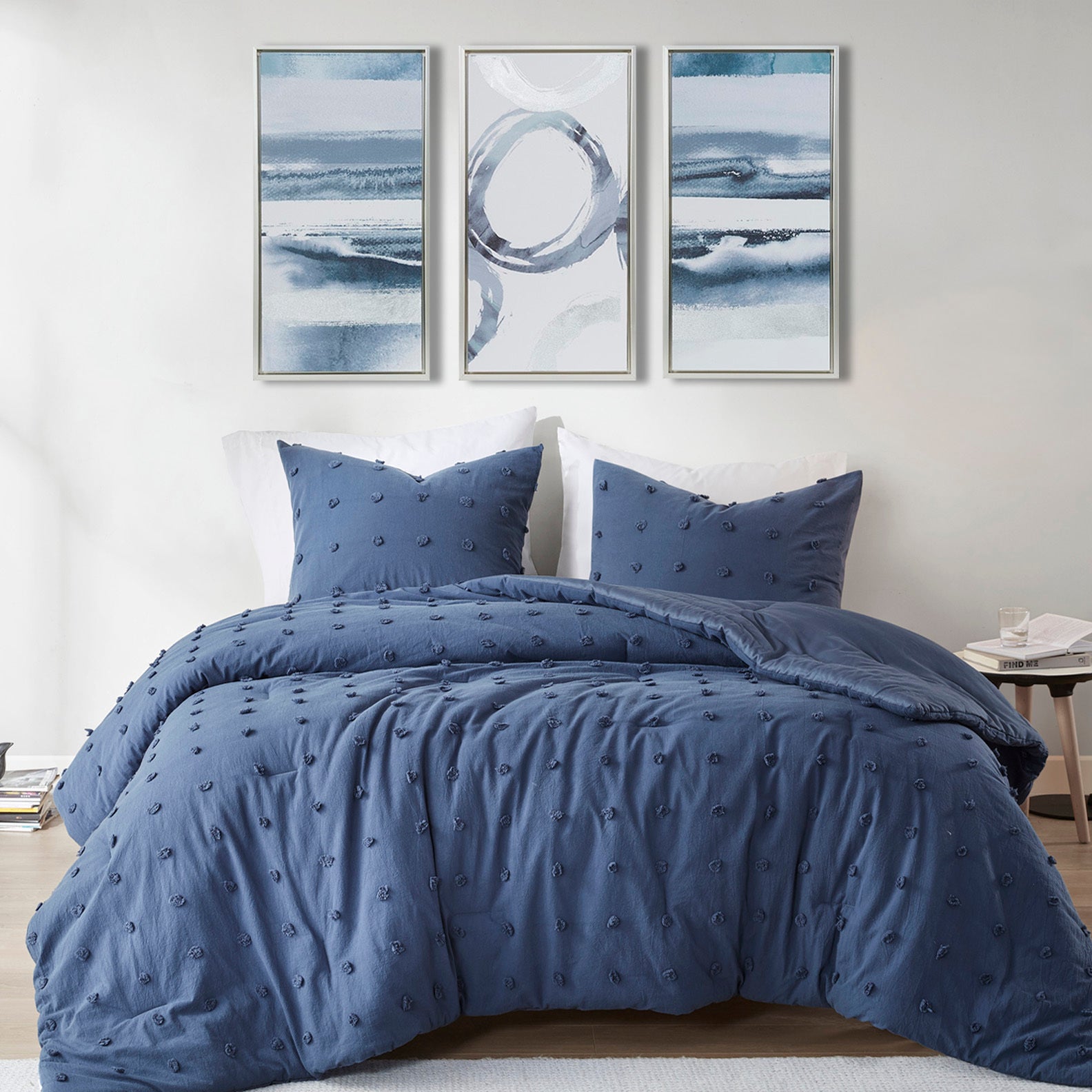 Surrounding Silver Foil Abstract 3-piece Framed Canvas Wall Art Set - Grey & Blue