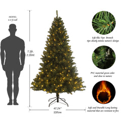 Pre-lit Christmas Tree 7.5ft Artificial Hinged Xmas Tree with 400 Pre-strung Led Lights Foldable Stand