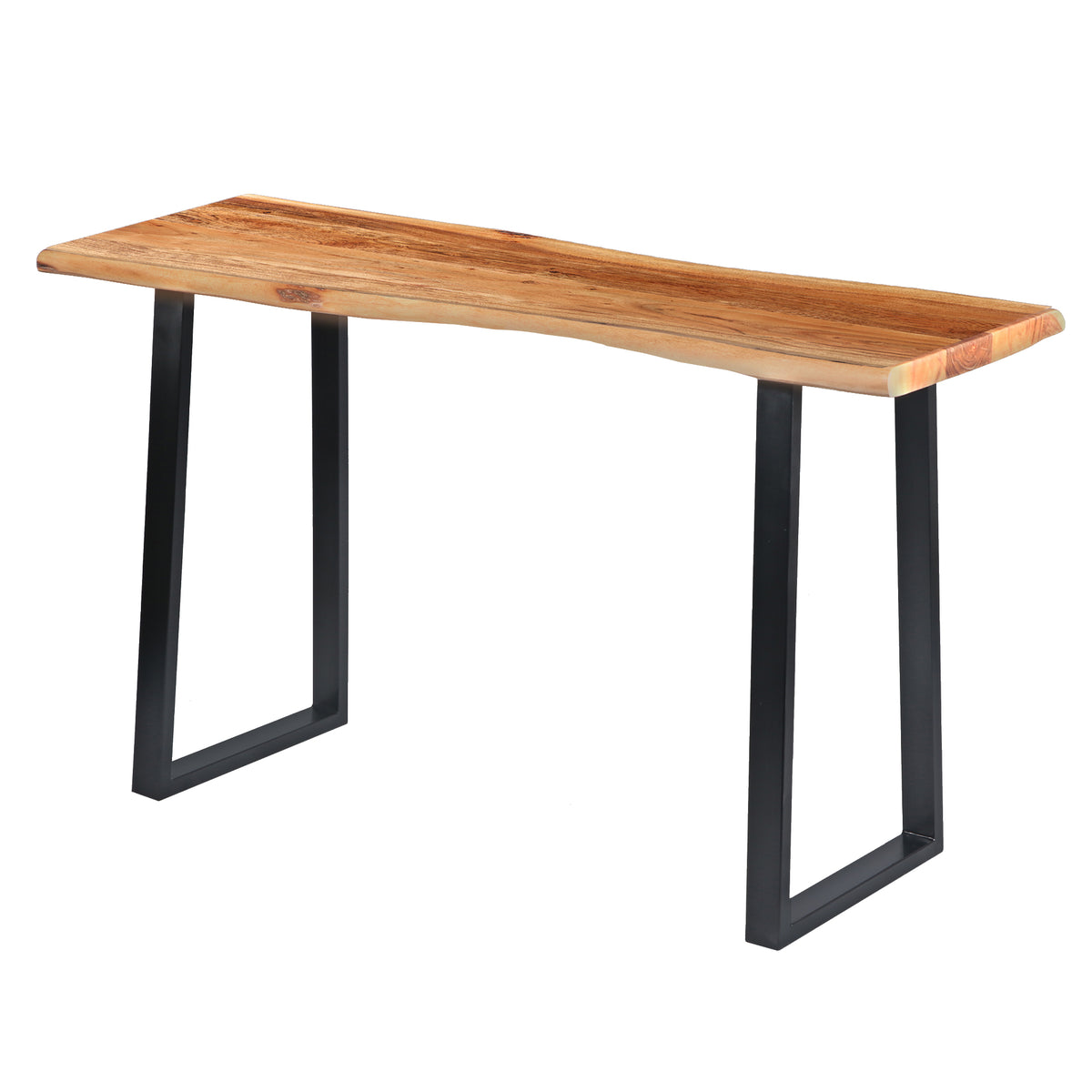 Industrial Wooden Live Edge Desk with Metal Sled Leg Support - Brown and Black