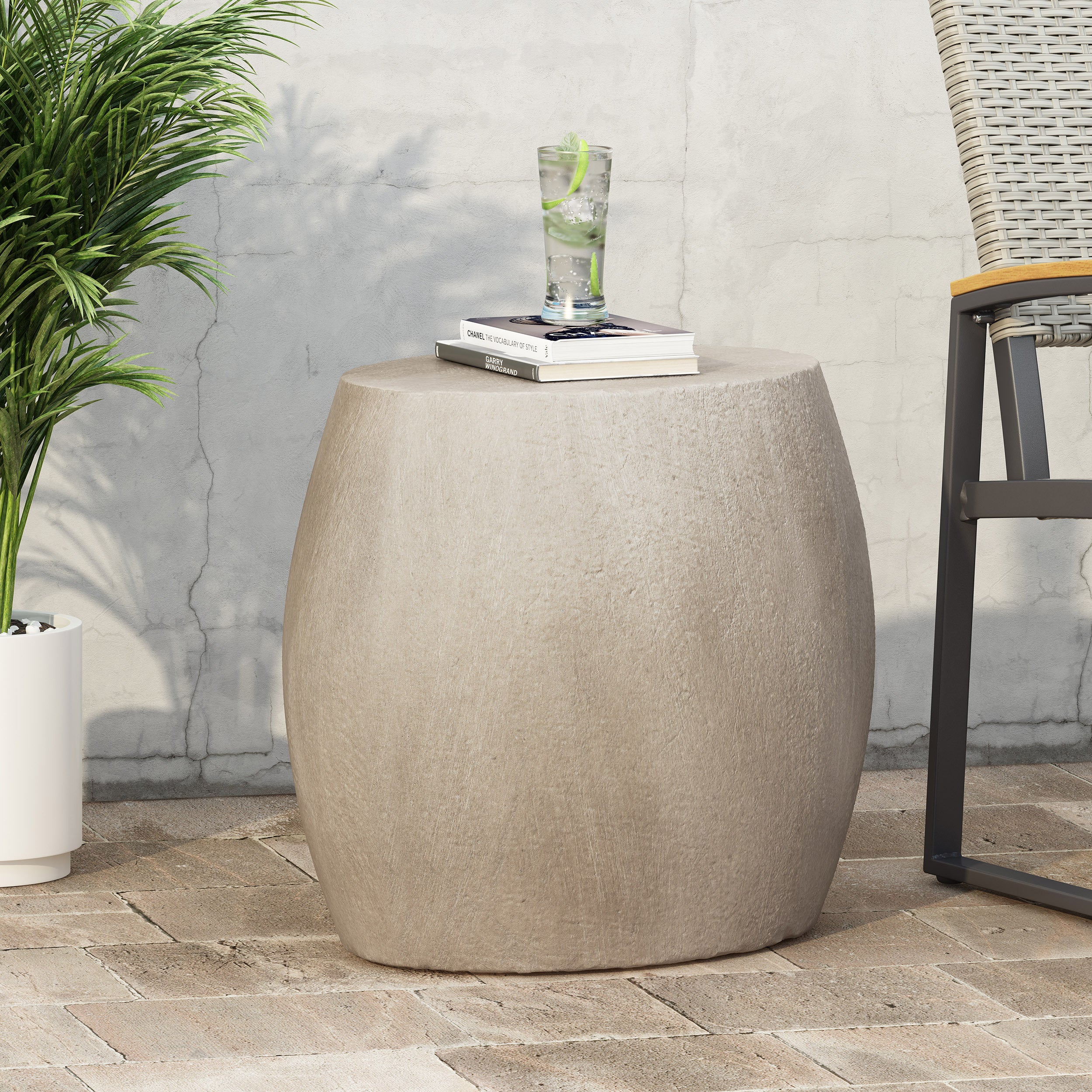 Minimalist Concrete Side Table, Indoor or Outdoor - Light Grey