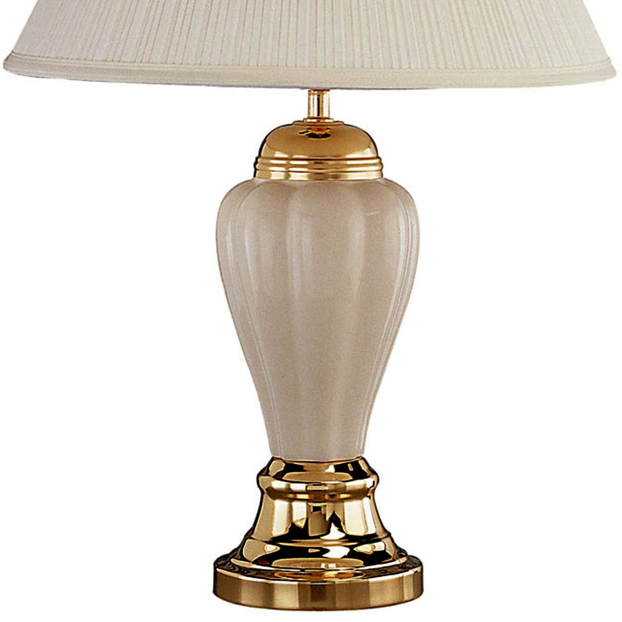 27" Tall Ceramic Table Lamp, Urn-Shaped with Ivory finish - Linen Shade