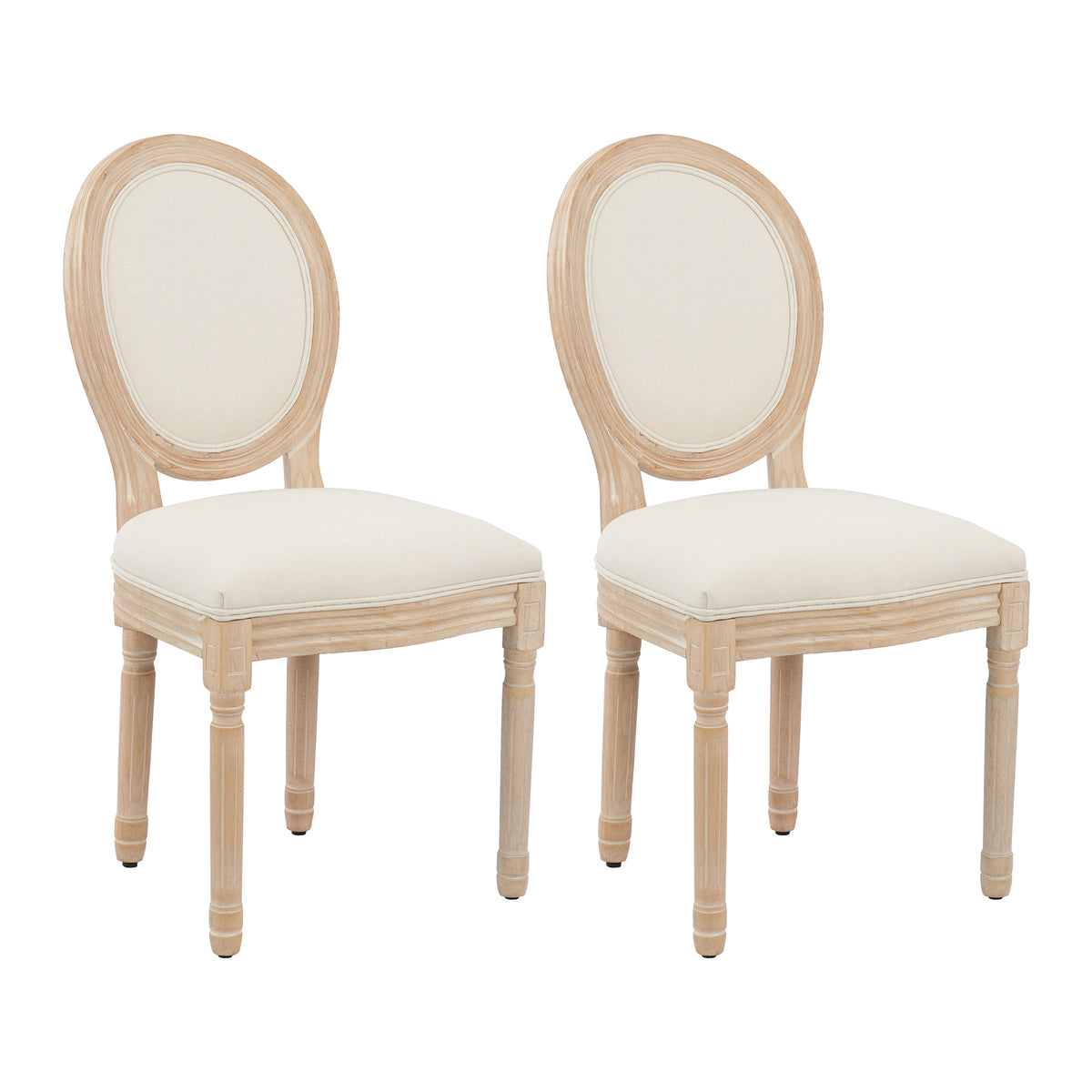 Set of 2 French Dining  Chair with Rubber Legs - Beige