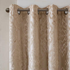 Knitted Jacquard Damask Total Blackout Grommet Top Curtain Panel Pair - Champagne