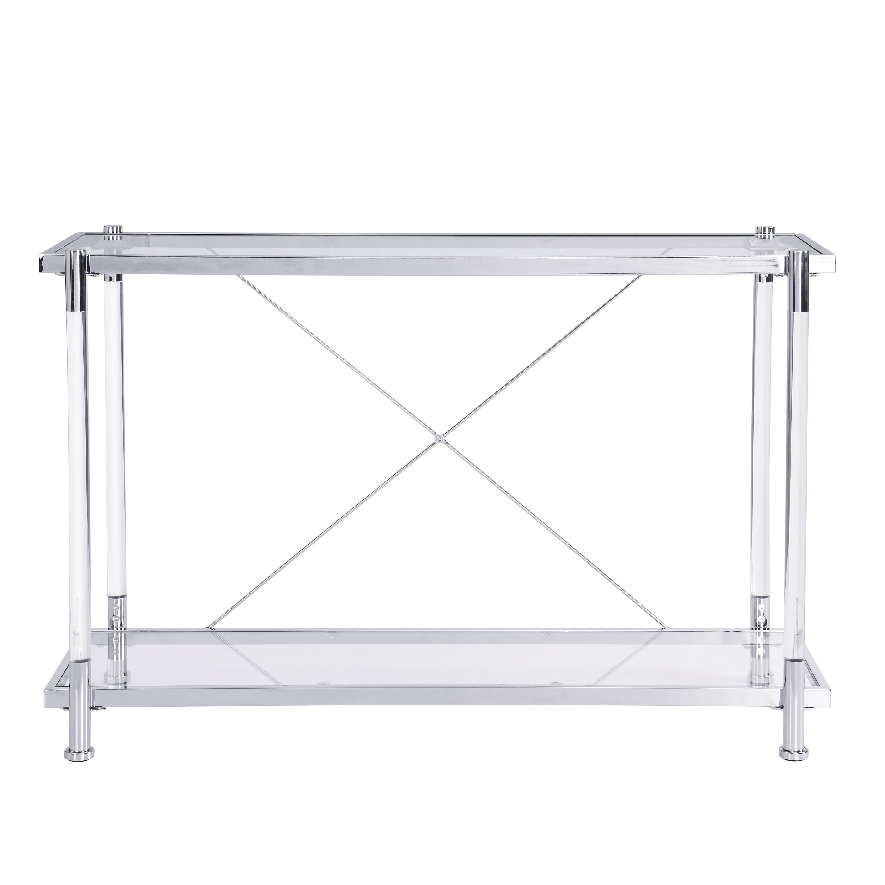 43.31'' Chrome Glass Sofa Table, Acrylic Side Table, Console Table