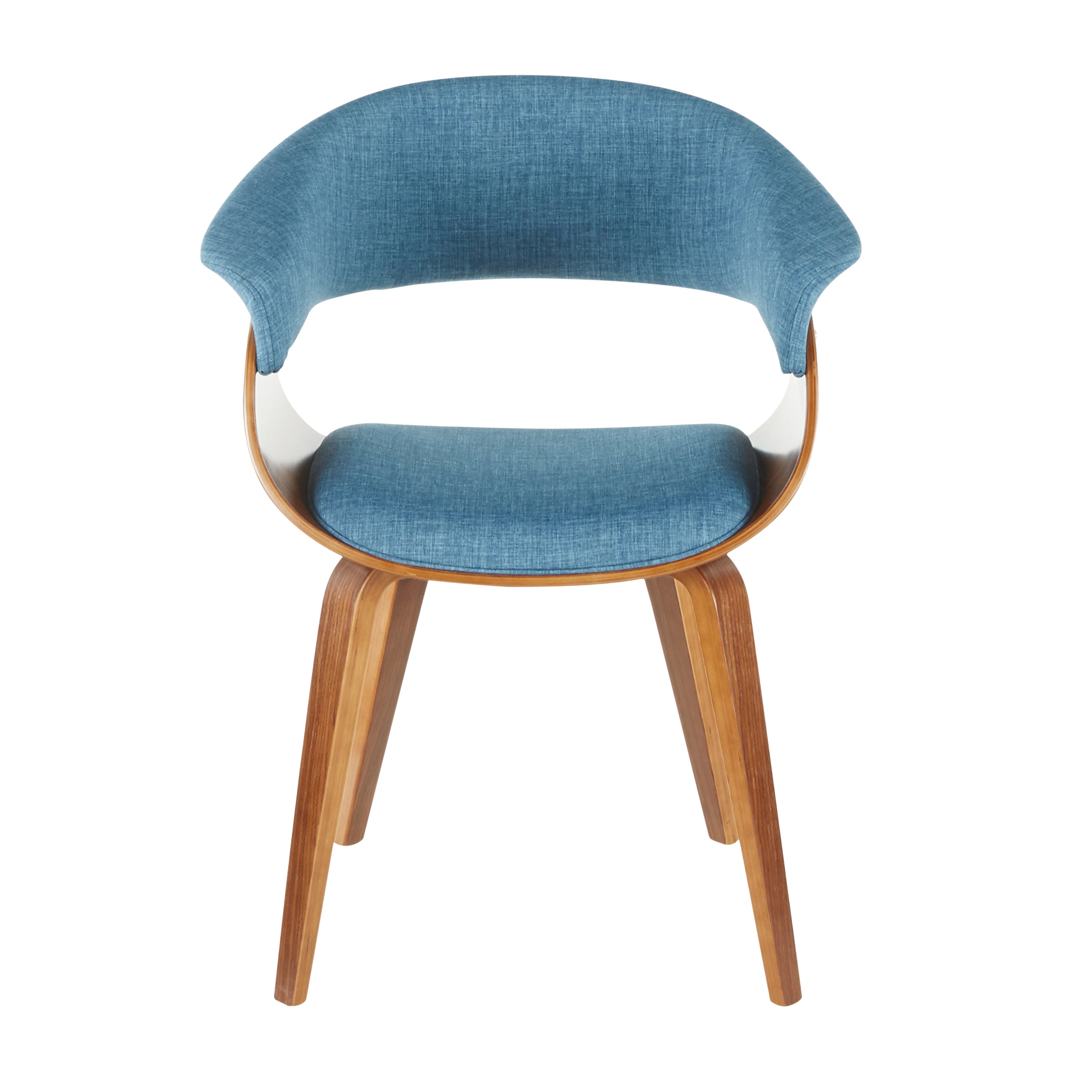 Vintage Mid-Century Modern Dining/Accent Chair - Walnut and Blue Fabric