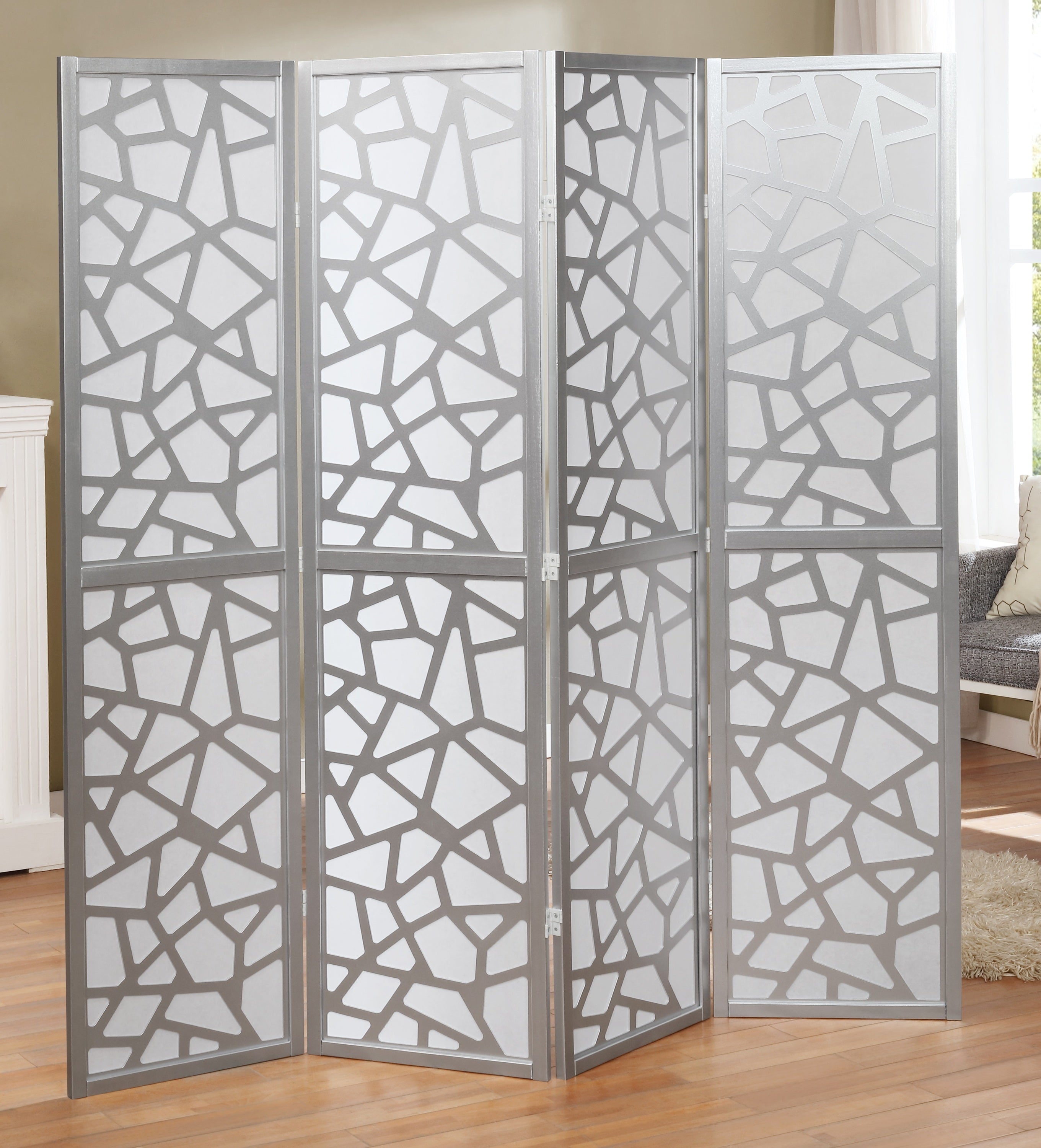 4 Panel Screen Room Divider, -Sliver