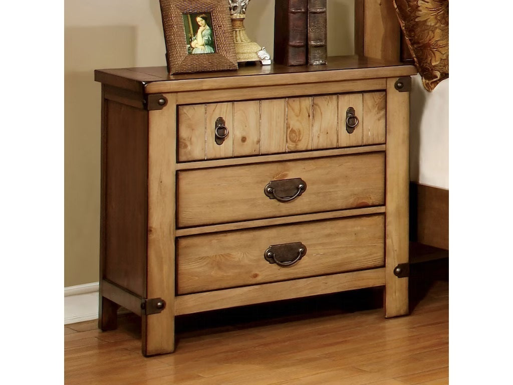 Cottage Style Weathered Elm 1pc Nightstand USB Charger/Power Outlet - Natural