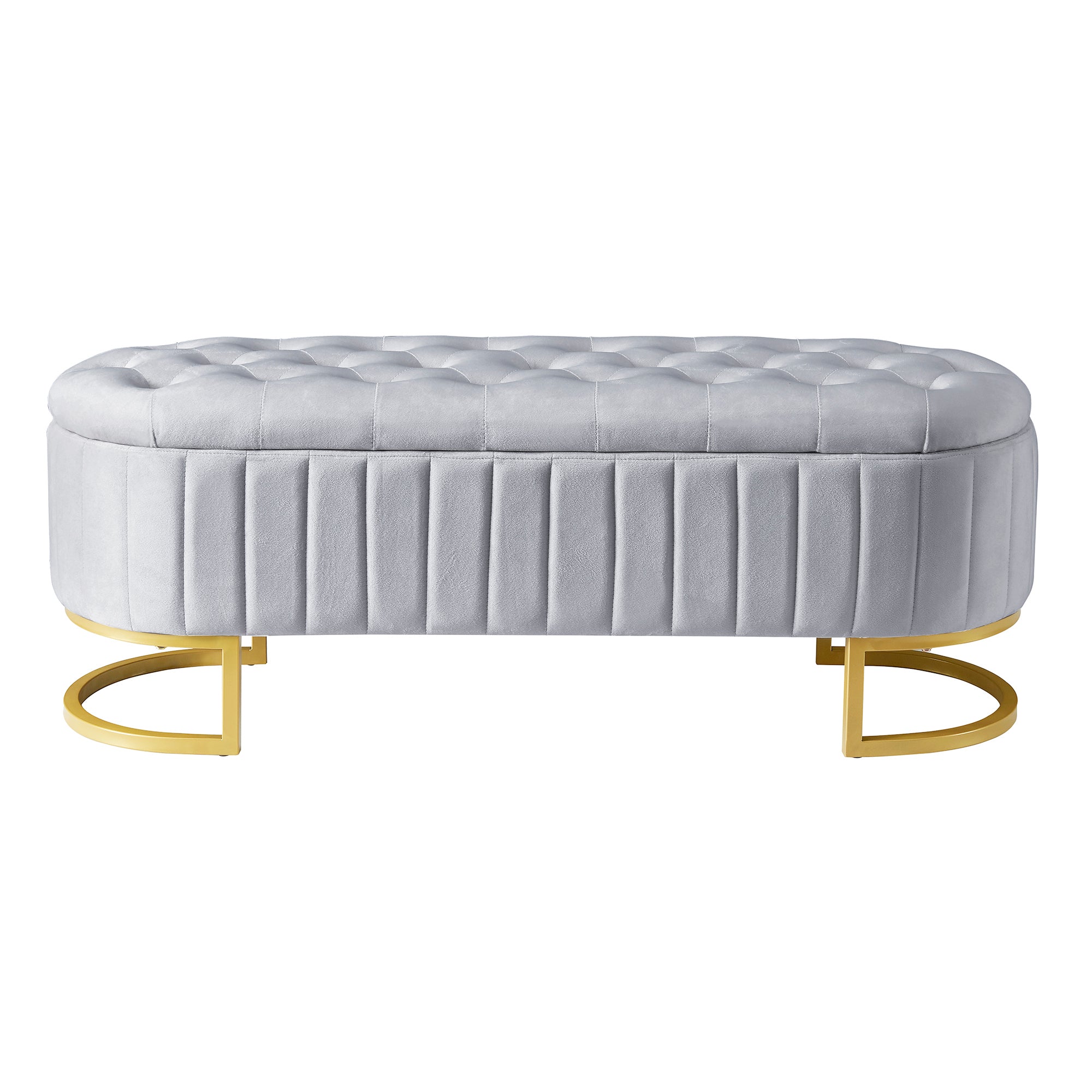 Elegant Velvet Storage Ottoman Bench with Button-Tufted - Grey