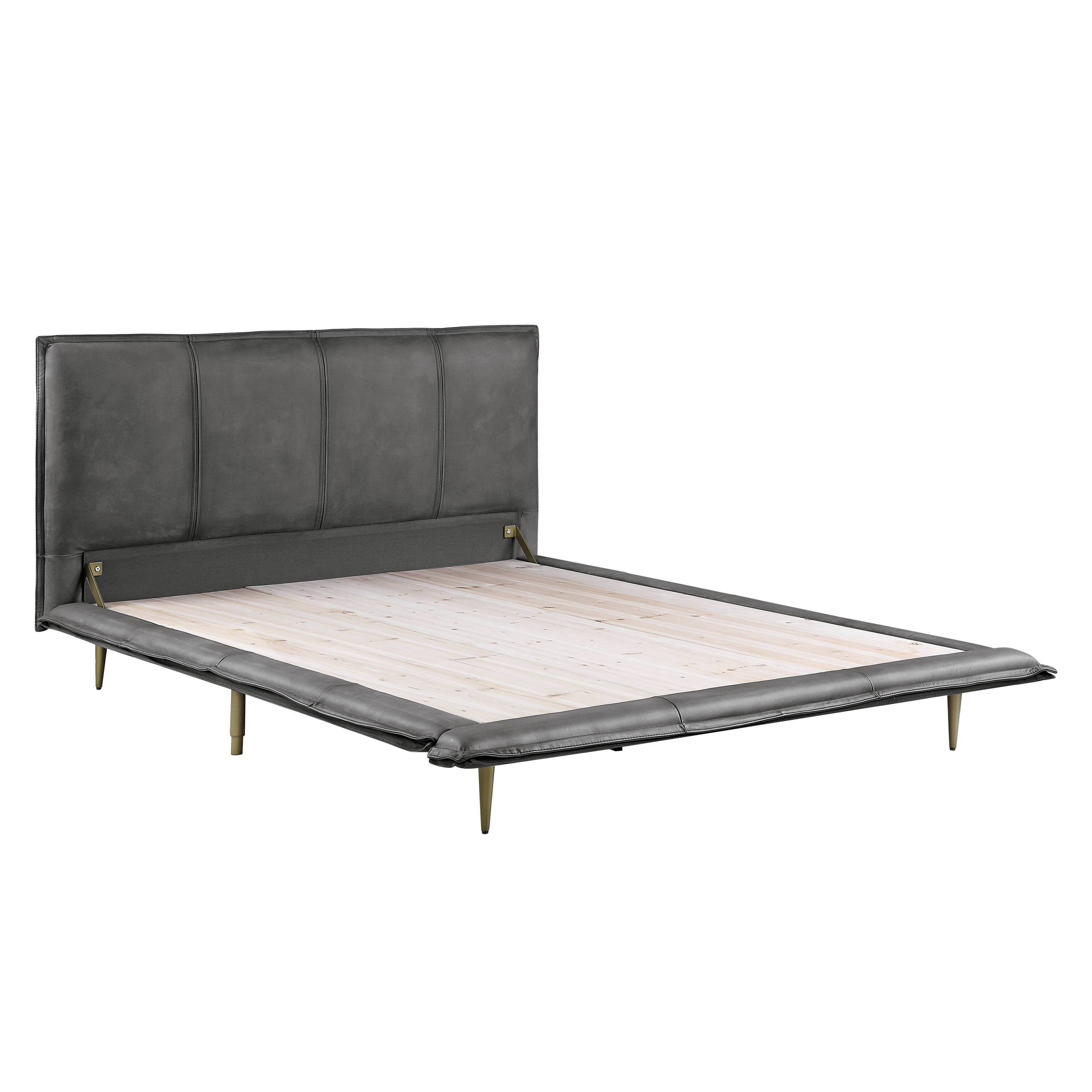 Eastern King Bed - Gray Top Grain Leather