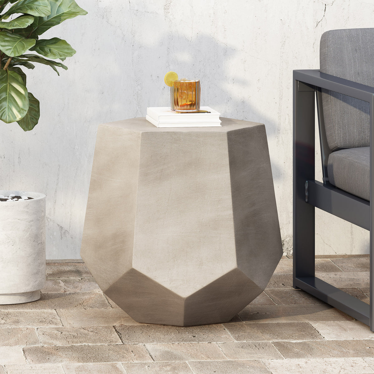 Modern Design Geometric Shape Side Table - Light Grey