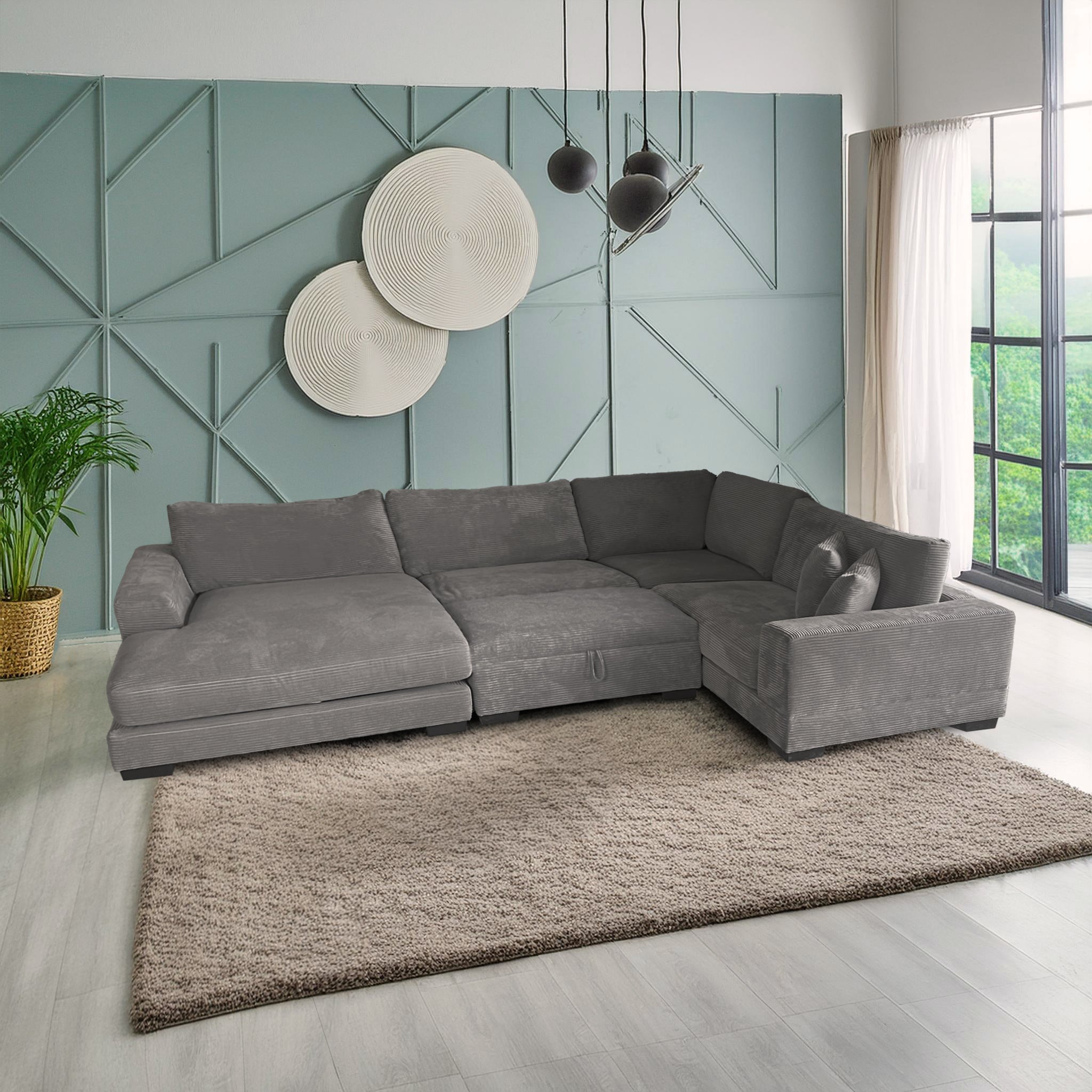 Bella Grey Corduroy Right-Facing 3-piece Sectional