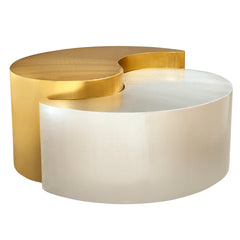 Ying Yang Modern & Contemporary Style 2PC Coffee Table Made with Iron Sheet Frame in Gold & Silver