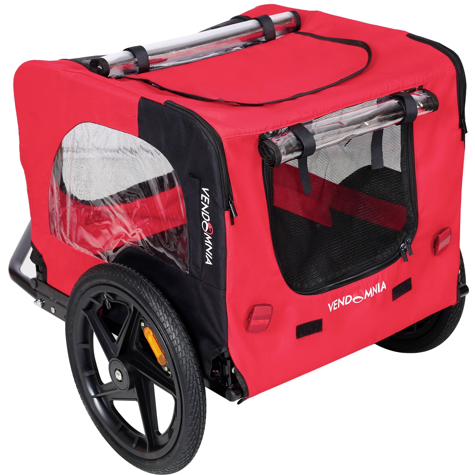 Bicycle Trailer for Pets Outdoor Foldable Red Color with reflectors and safety flag