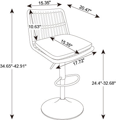 Set of 2 Rattan Bar Stool, 360 Swivel Bar Chair, Counter Height Chair with Footrest - Black