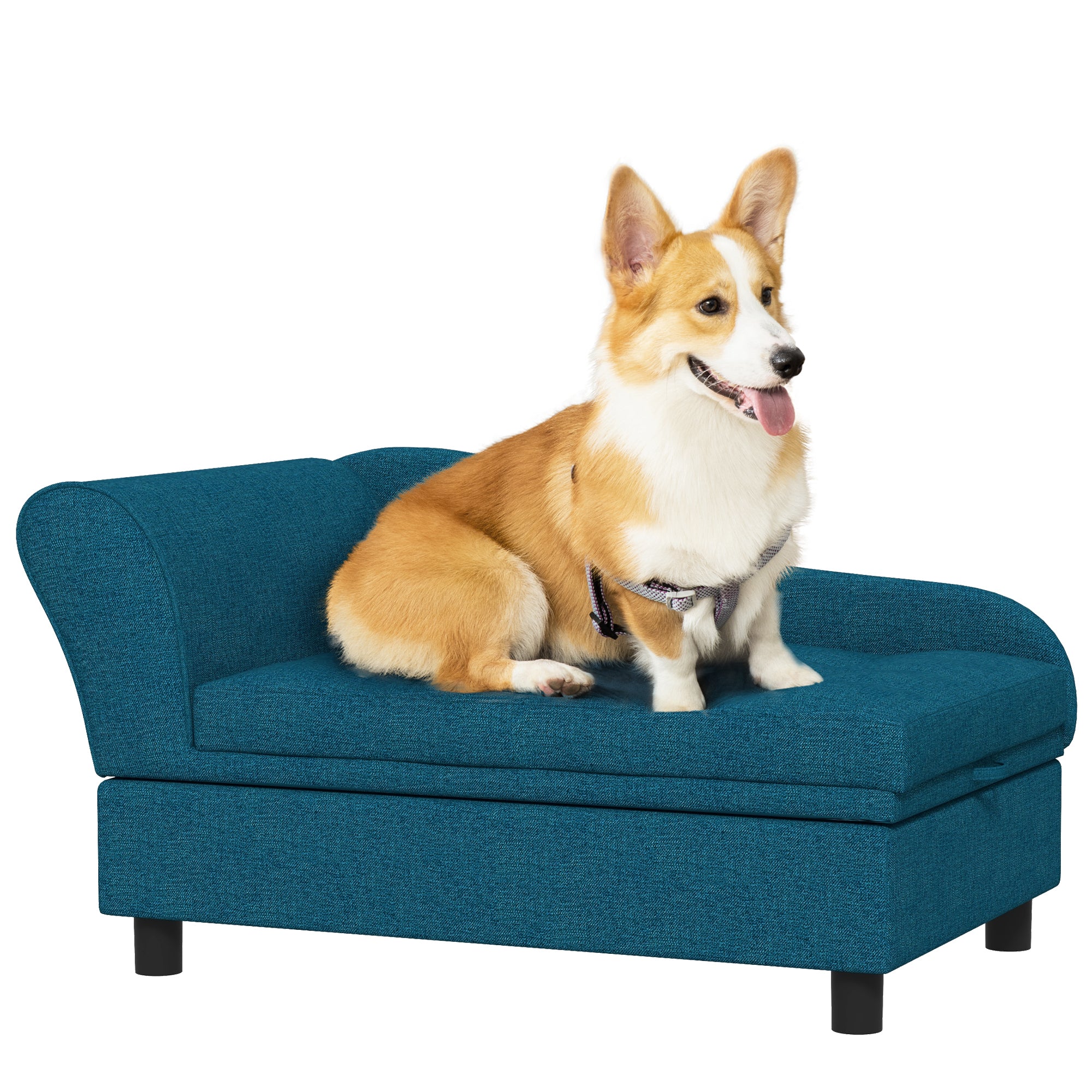 PawHut Pet Sofa, Dog Couch for Small and Medium Dogs, with Hidden Storage, Soft Tufted Cushion, Dark Blue