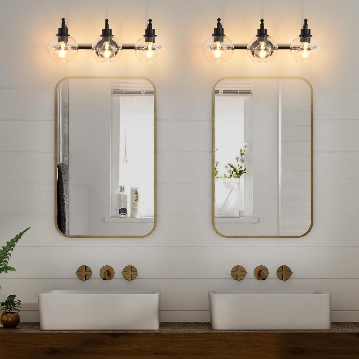 3-Lights Bathroom Vanity Lighting Fixtures Brushed Gold Modern Vanity Light 22Inch Bathroom Light Fixture Bathroom Lights Over Mirror with Clear Glass Shade (E26 Base)