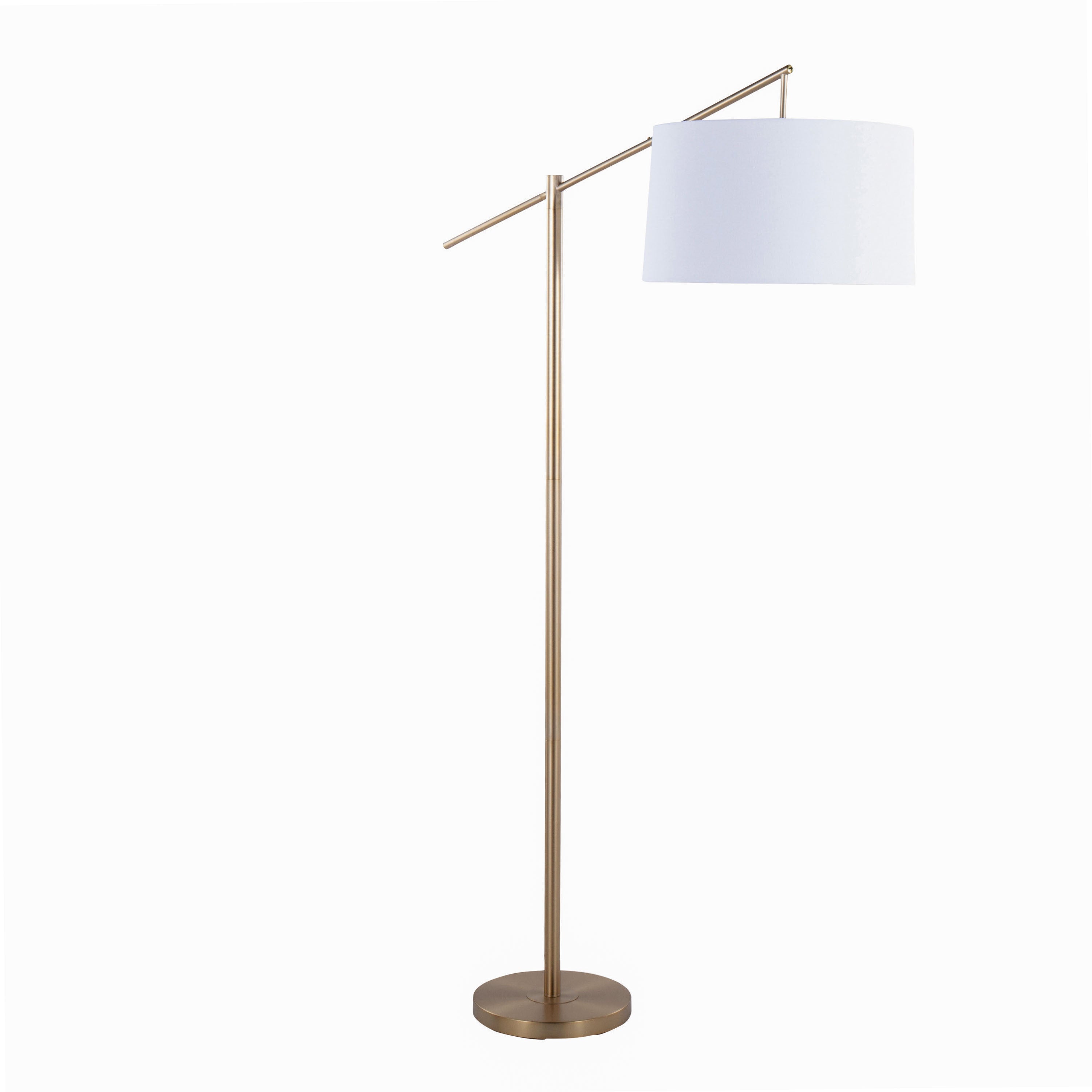 69" Contemporary Floor Lamp in Gold Metal with Off-White Linen Shade