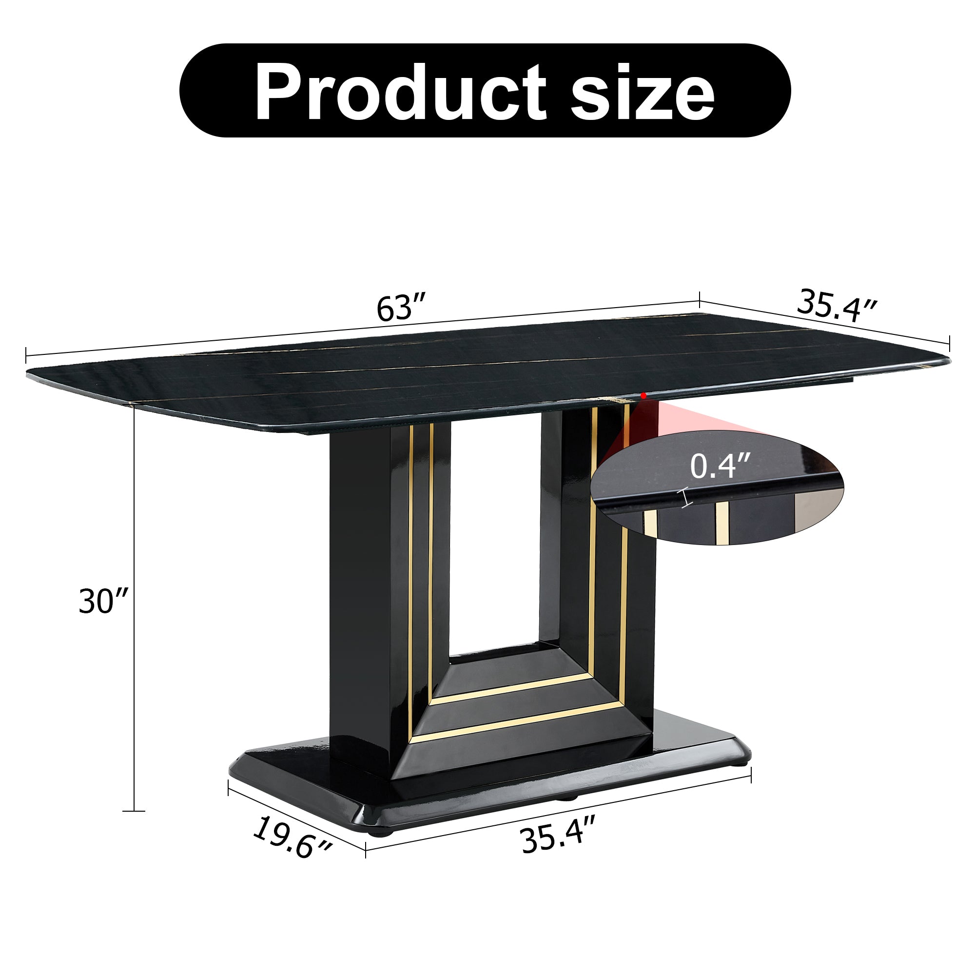 Modern Dining Table with Gold Lines and Black Base