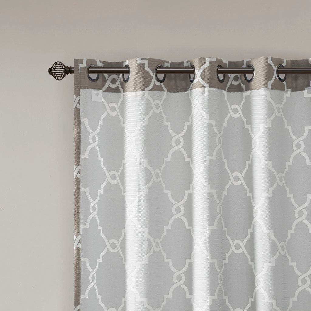 50x108" Fretwork Print Grommet Top Window Curtain Panel - Grey+White (1 panel only)