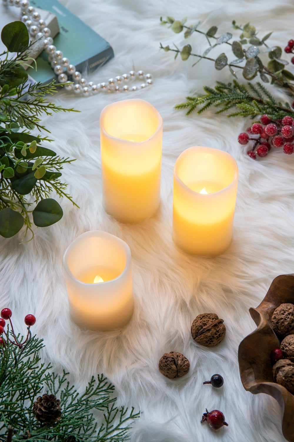 Set of 3 Ivory LED Candles with Remote Timer