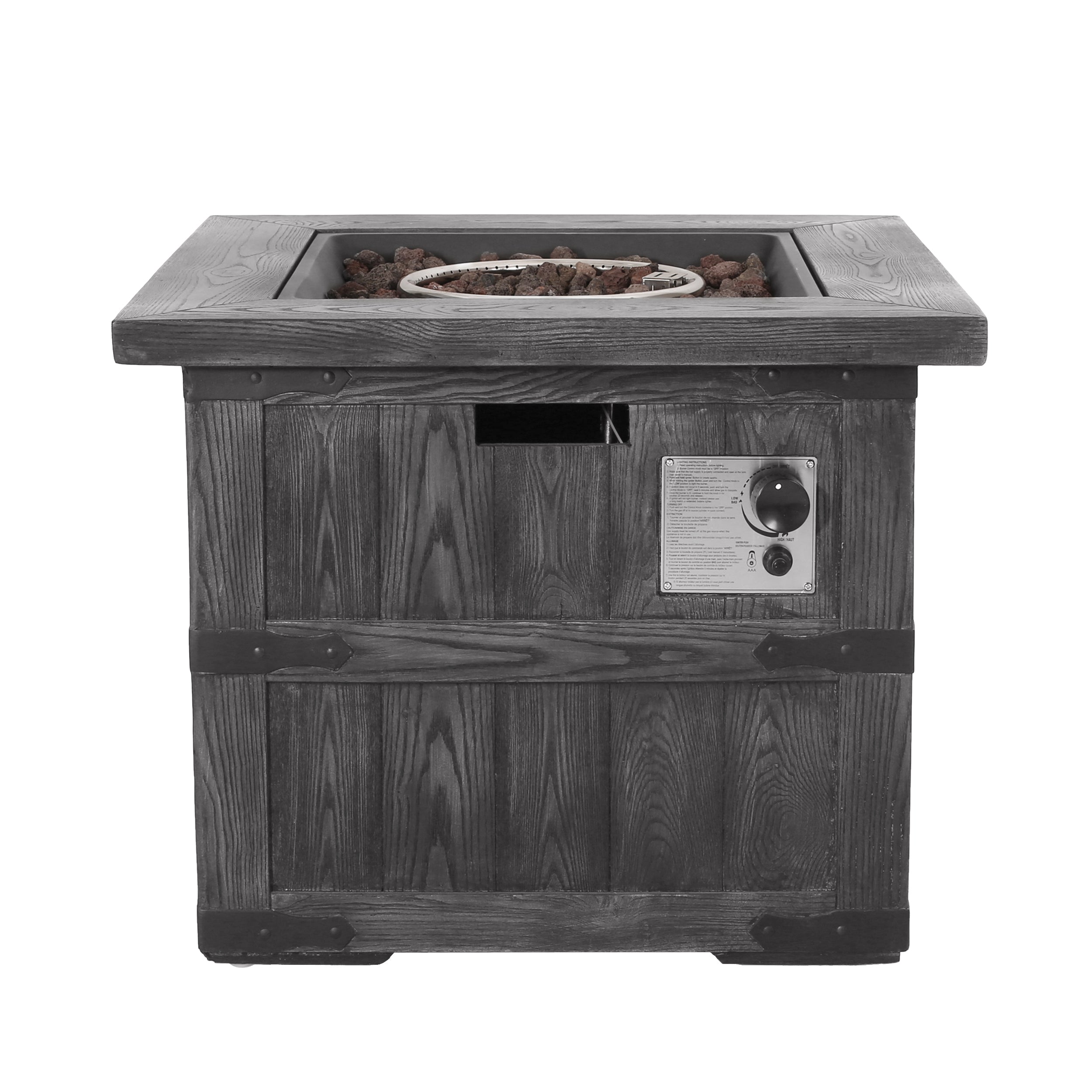 Outdoor Patio 24.5" H x 30" W Square Gas Burning Concrete Fire Pit - 40, 000 BTU, Fire Pit Table with Tank inside, Grey